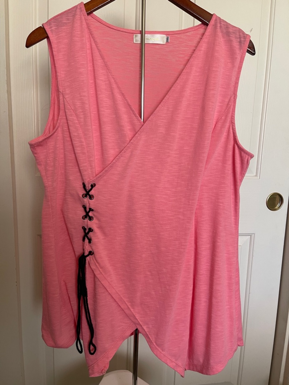 Mossimo Supply Co. Pink Sleeveless Wrap-Style Tank with Black Lace-Up